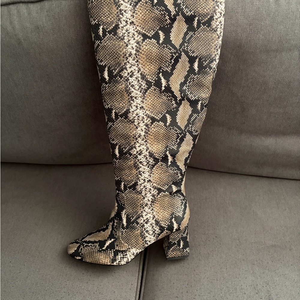 Eloquii Snake Print Knee-High Boots in Neutral Tones